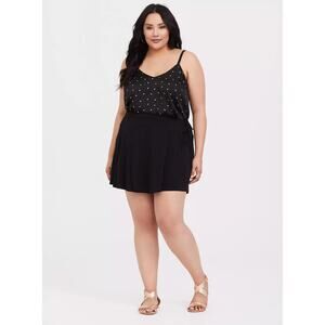 Torrid‎ Womens Sophie Tank Top Blouse Plus Size 1X Black Foil Feather Swing Cami